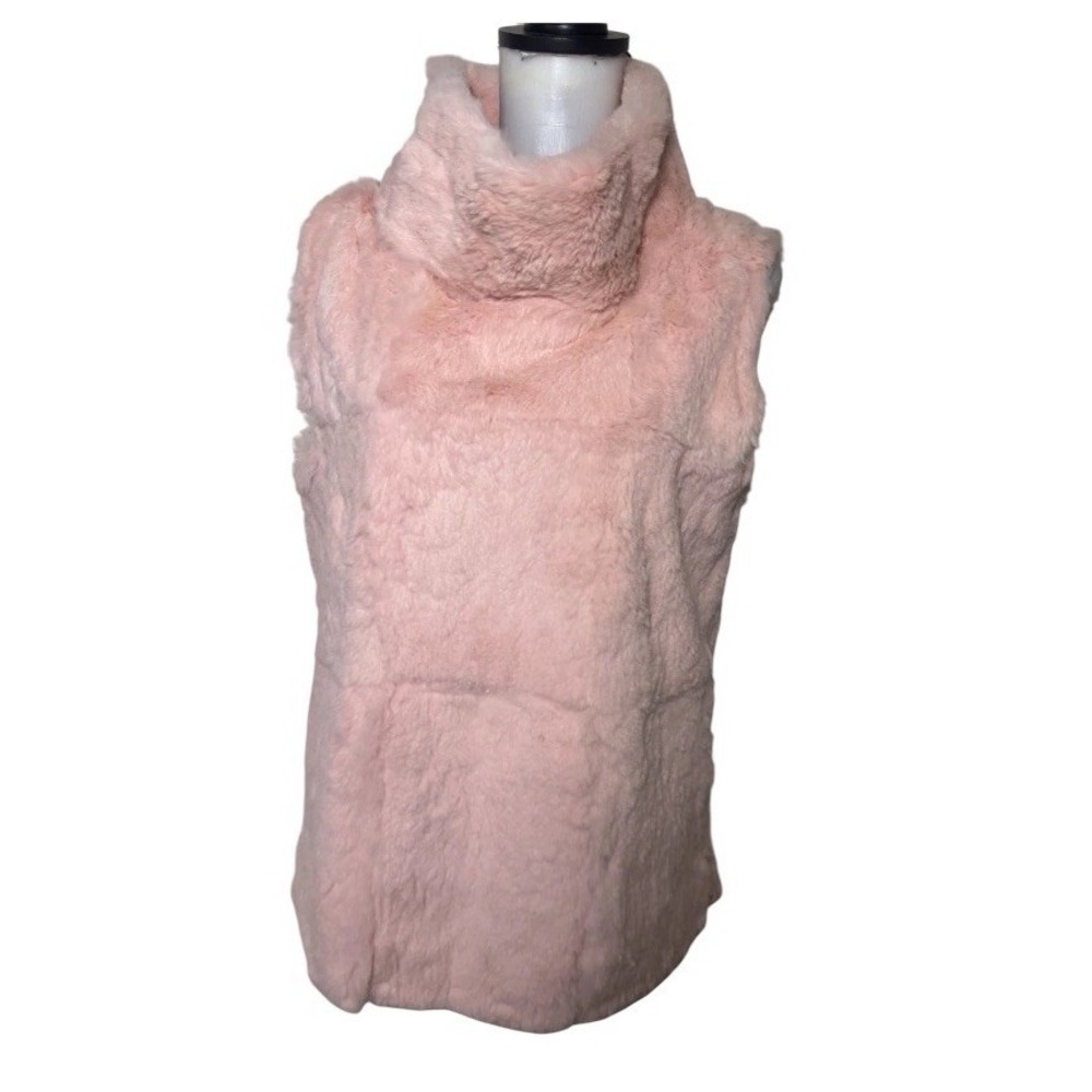 Hugo Buscati Collection Rabbit Fur Vest Jacket Lined Pullover Womens Medium Pink